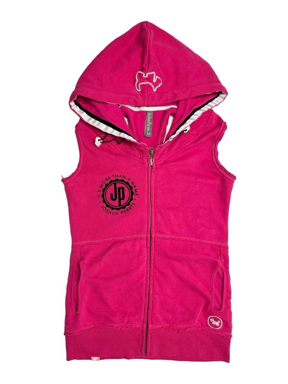 Y2K 2000s Joshua Perets Hot Pink Sleeveless Hoodie with Embroidered Logo